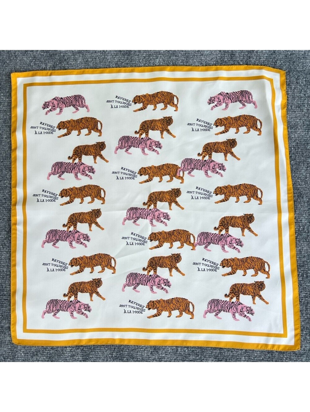 J.Crew 100% Silk Tiger Print Square Scarf Mustard Pink White Animal Print 19X19